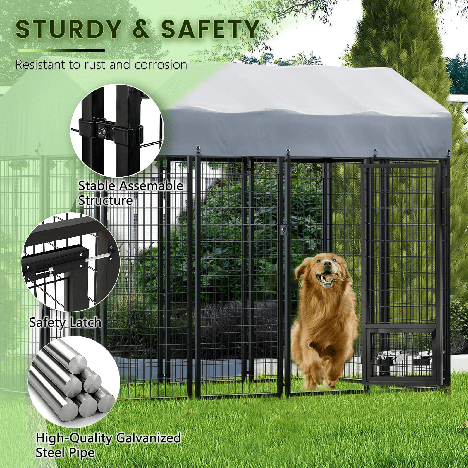 Waleaf 8x4x6 FT Outdoor Dog Kennel for Large Dogs,Large Outdoor Dog Kennel,Pet Dog Run Enclosures for Dog Crate Outdoor Metal Galvanized Welded with Waterproof UV-Resistant Cover and Secure Lock