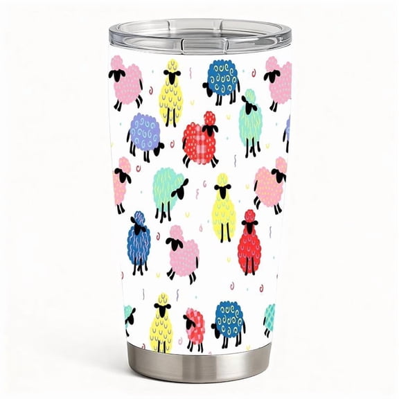 20oz Cute Cartoon Sheep Pattern Stainless Steel Tumbler, Tumbler with Lid Double Wall Vacuum Insulated Travel Mug