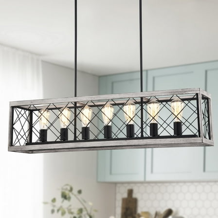 Twinkle 40 in. 7-Light Indoor Matte Black and Faux Wood Grain Finish Chandelier with Light Kit