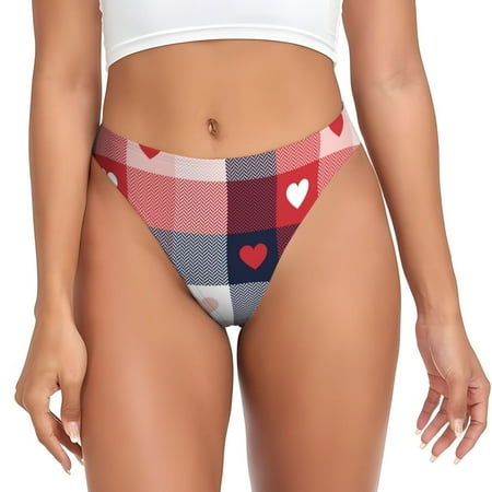 JUNZAN Heart Plaid Print Women s Sexy G-String Underwear Thongs Seamless Panties Undies Low Rise Thong Panties for Everyday Wear Yoga & Special Occasion-Medium