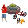 thumbnail image 1 of Figura de niño modelo pintada 4x1/64 con bicicleta y perro, escenario de diseño en miniatura de resina para escena de mesa de arena, proyectos de, 1 of 9