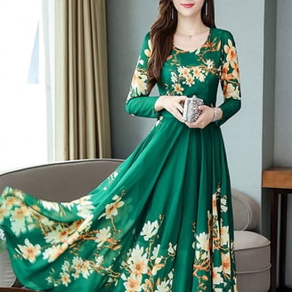 Garnet And Gold Plumage Pattern Women's Long Dress Long Sleeves Dress  Vintage Dresses Party Maxi Dress High Waist Dress - Walmart.com