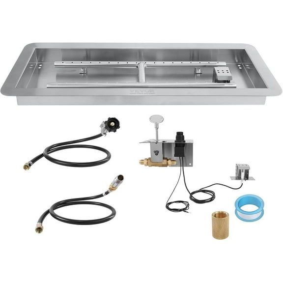 36 x 12 inch Drop-in Fire Pit Pan, Rectangular Stainless Steel Fire Pit Burner Kit, Natural & Propane Gas Fire Pan 150,000 BTU with H-Burner for Indoor or Outdoor Use