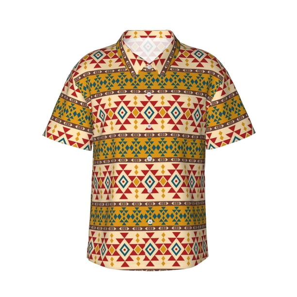 Balery Aztec Camisas hawaianas de manga corta para hombre, camisas playeras de corte holgado, camisas de vacaciones con botones,Large