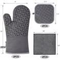 thumbnail image 7 of Oven Mitts and Pot Holders Set 6 Pieces, 500°F Heat Resistant Extra Long Kitchen Oven Gloves with Non-Slip Silicone Grip, Flexible BBQ Mitts for Cooking Baking Grilling, Grey, 7 of 7