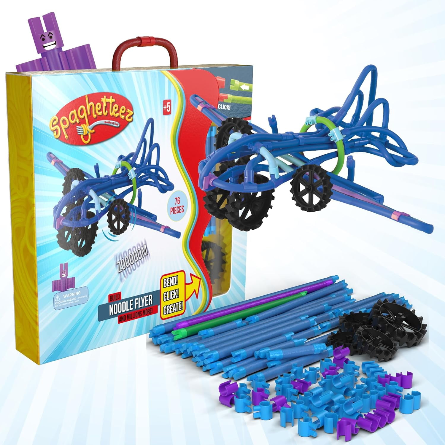 Spaghetteez Noodle Flyer Set- Interactive Flying Noodle Jet for Kids- Creative and Educational Fun Toy. STEM Learning – Ideal for Age 4+