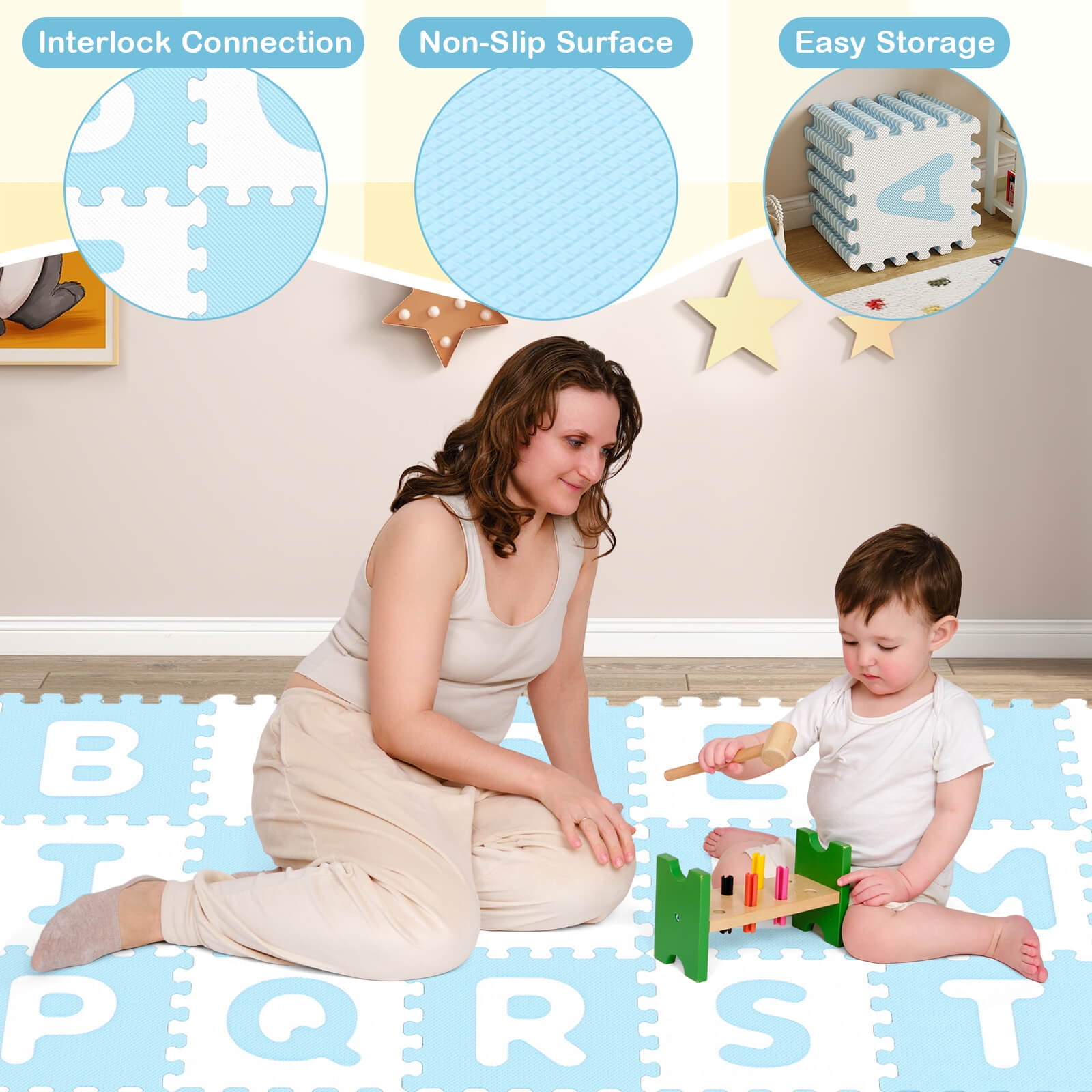 Infans 26 PCS 12.5" x 12.5" Interlocking ABC Play Mats w/Detachable Letters for Kids