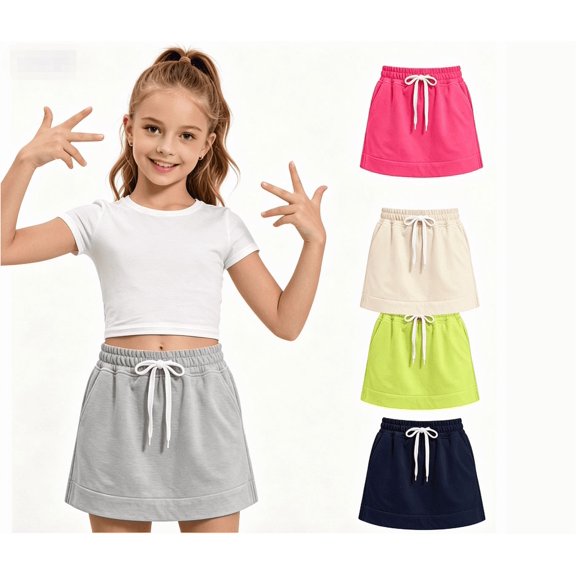 Miluxas Girls' Drawstring Sweat Skirt - Elastic Waist A-Line Skirt with Side Pockets, Comfortable Casual Skirt for School, Sports & Daily Wear Hot Pink 13-14Years