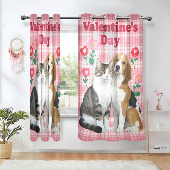 Yayeee Window Curtains Light Filtering 63"x42" Grommet Panel Pair Home Living Room Decor, Dog Cat Love