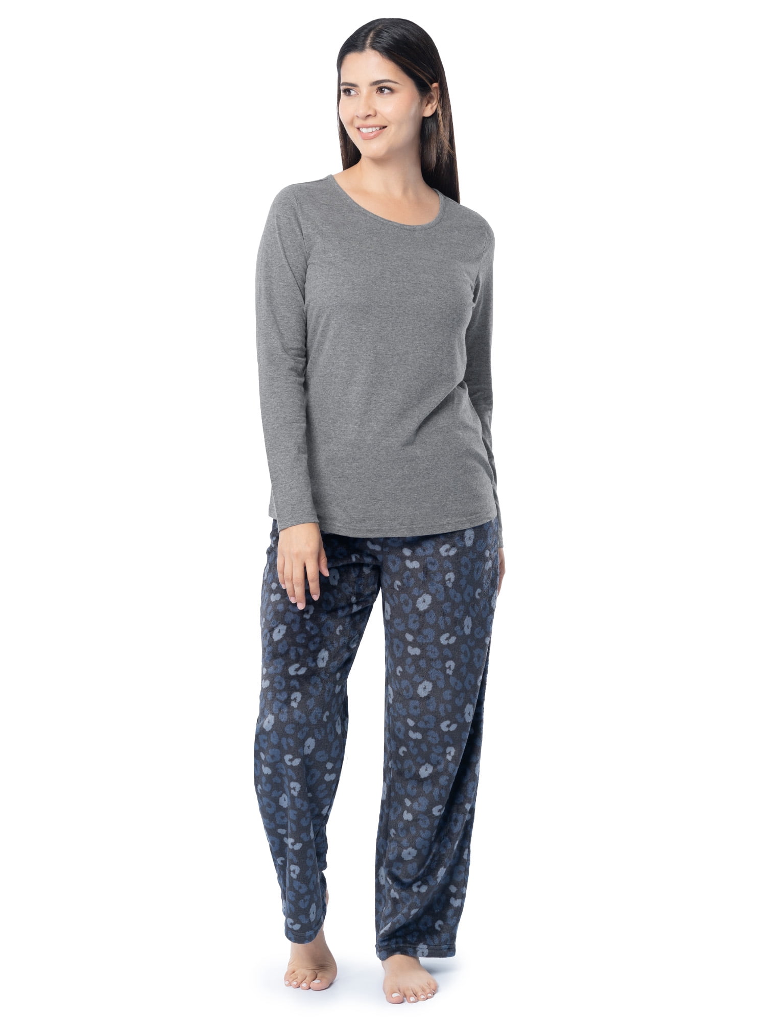 Fruit of the Loom Women's Beyond Soft Long Sleeve Top & Fleece Bottom Pajama Set, Sizes S-4X