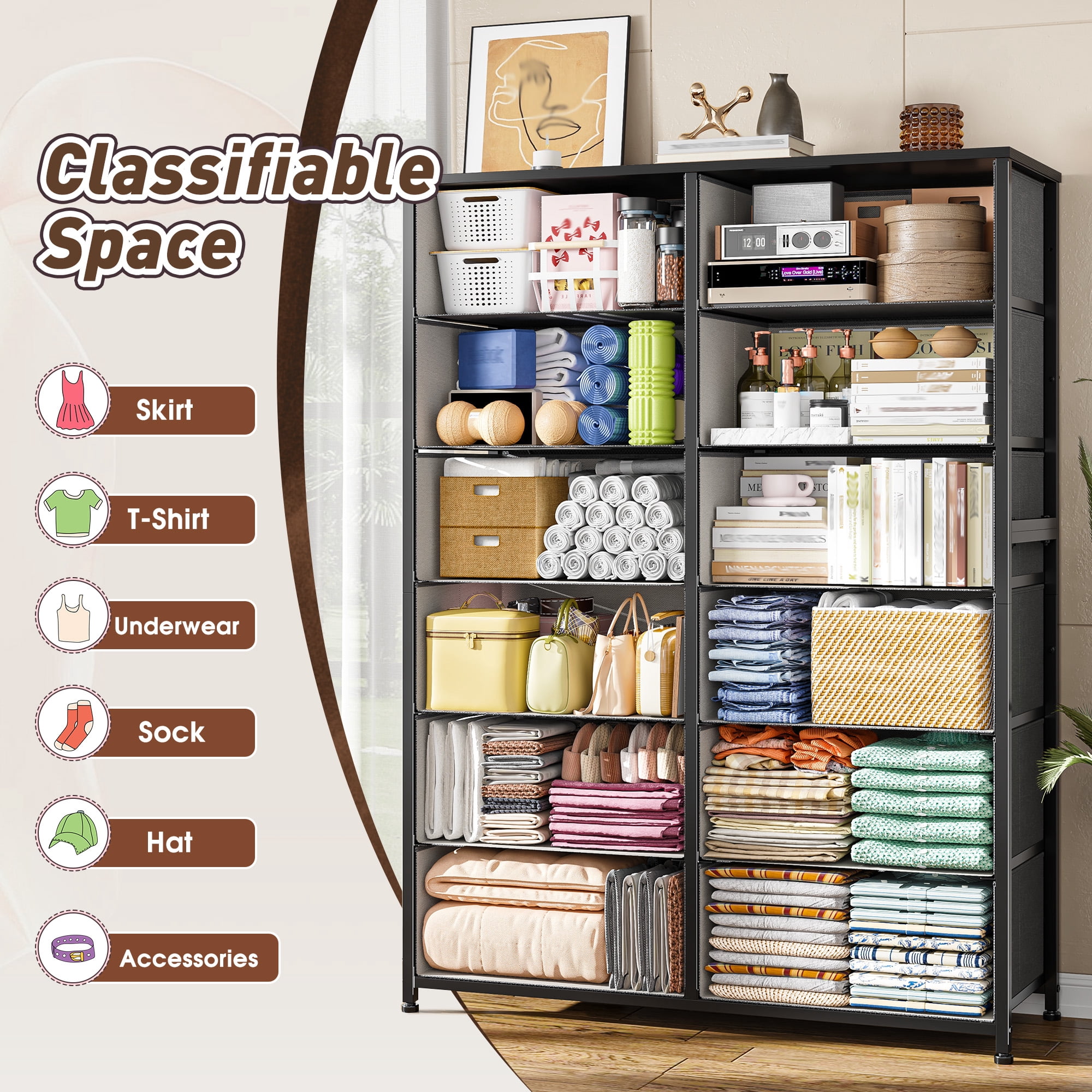 52.2" H Dresser for Bedroom with Fabric Drawers Tall Dresser with Wooden Top for Living Room,Vintage Brown