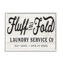 Stupell Industries Farmhouse Fluff and Fold Laundry Advertisement Rustic Pattern Vintage Painting White Framed Art Print Wall Art, 11 x 14, Design by Lettered and Lined