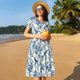 thumbnail image 4 of Easygdp Vintage Floral Birds para Vestido Transpirable de Mujer, Vestido Suelto de Manga Corta con Pliegues y Bolsillos para el Verano, 4 of 6