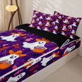 thumbnail image 3 of Homewish Cute Cowboy Ghost Zipper Queen Comforter Set with Fitted Sheet and 2 Pillowcases for Kids, Purple Autumn Maple Leaf Spider Zipper Bedding Set, Black Reversible, 4pcs, 3 of 6