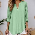 thumbnail image 2 of Wang6 Women's Oversized Long Sleeve T Shirts Causal V Neck Button Summer Tunic Tops Loose Fit Solid Long Tees Shirts Green XXXL, 2 of 5