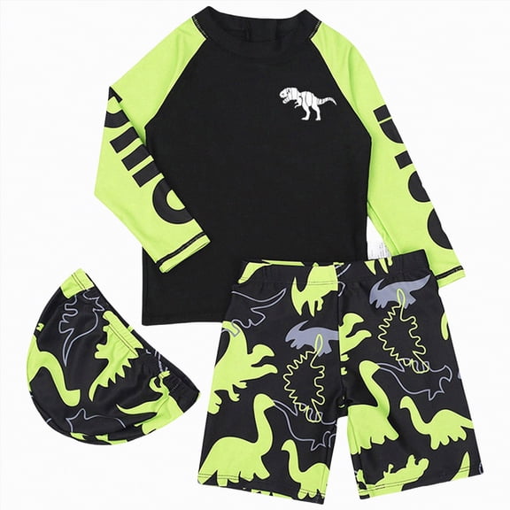 TOWED22 Toddlers Baby Boys 3-Piece Rashguard Swimsuits Sets Long Sleeve Dolphin Print Trunks Swimwear Bathing Suit with Hat Green,11-12 Y