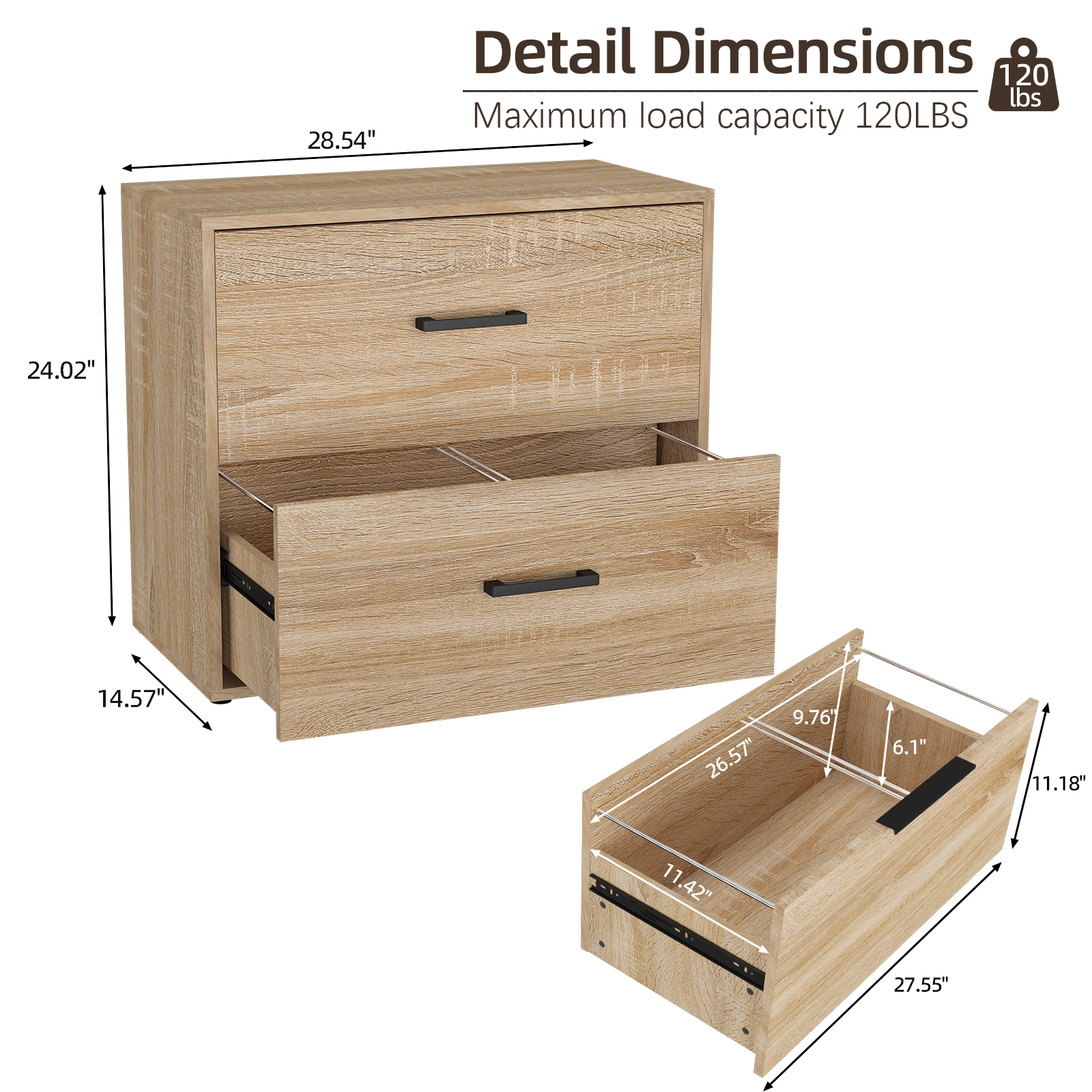 Marcree 2 Drawer Lateral File Cabinets, Office File Cabinet for Home Office, Wooden Filing Cabinets for Hanging Files/Letter, Oak