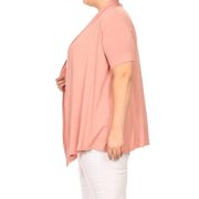 Moa Collection Womens Plus Size Short Sleeves Draped Open Front Solid Cardigan