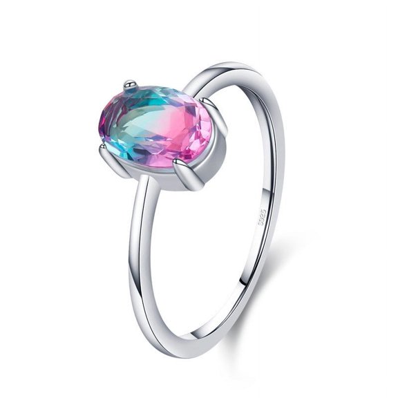 Womens Ring 925 Sterling Silver Oval Imitation Watermelon Tourmaline Geometric Design Fashion Ring High Quality Silver Ring for Women Jewelry Gift