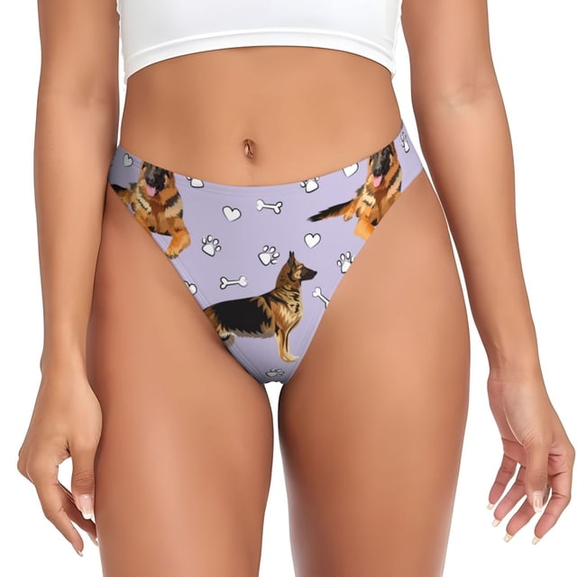 Fotbe German Shepherd Dog Tanga Sin Costuras para Mujer con Estampado – Panties Invisibles, Transpirables y Cómodos para Uso Diario-Medium