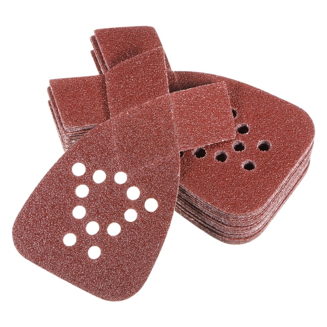 Unique Bargains 24 Packs 40 Grits 12 Holes Hook & Loop Sandpapers Triangular Sanding Pads Sheets with Extra Tips