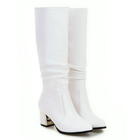 Babysbule Boots for Women Winter Women Shoes High Heel Casual Winter Fashion Solid Color Pointed Side Zip Knee High