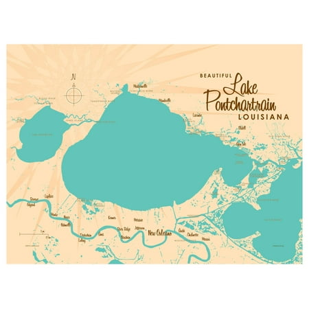 Lake Pontchartrain Louisiana Map Vintage Style Art Print By