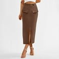 thumbnail image 2 of Women High Waisted Midi Skirt, New Spring Summer Pencil Slit Dressy Casual Business Work Long Maxi Skirts with Pockets Summer Skirts for Women Coffee XXL, 2 of 9
