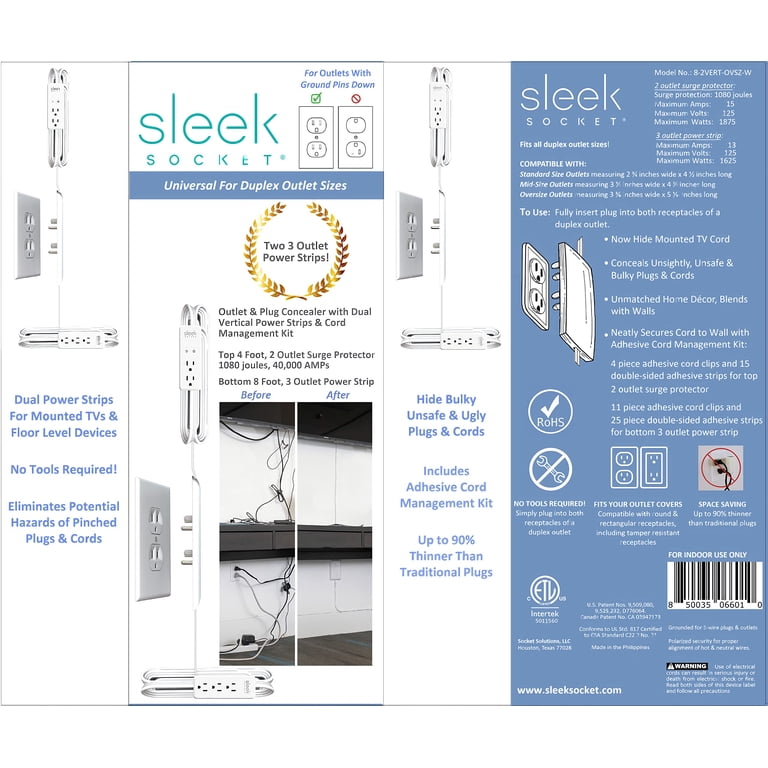 Sleek Socket Wall Outlet Concealer, Dual 5-Outlet Power Strip photo 2