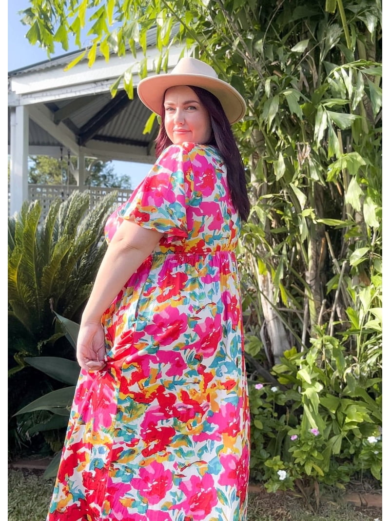 3xl party dresses Cassie LIZ Plus Size Dresses 3X Colorful Floral Summer Dresses for Women Fashion Midi Sundresses Short Sleeve Tie Sweetheart V Neck Dresses Loose Fit