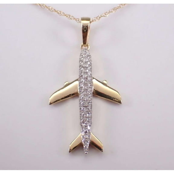1Ct Simulated Diamond 925 Silver Airplane Pendant 14K Two-Tone Gold Plated