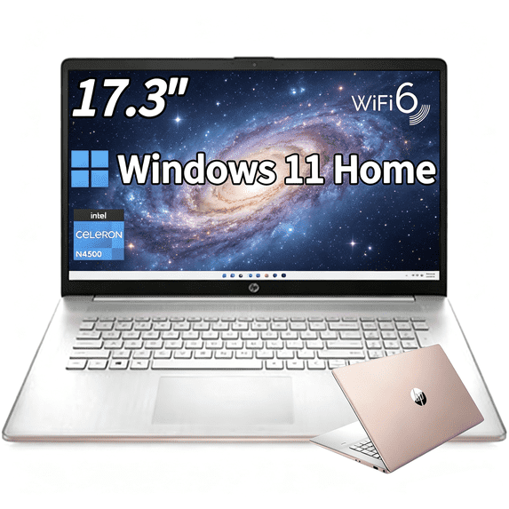 HP 17 inch Laptop for Business and Student, 17.3" HD+, Intel Celeron N4500, 4GB RAM, 256GB SSD,Intel UHD Graphics,IPS, Wi-Fi6, Numeric Keypad, Windows 11 Home,Pale Rose Gold