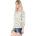 thumbnail image 5 of MODA NOVA Juniors Blouse Floral Print 3/4 Raglan Sleeve Round Neck Tops White S, 5 of 6
