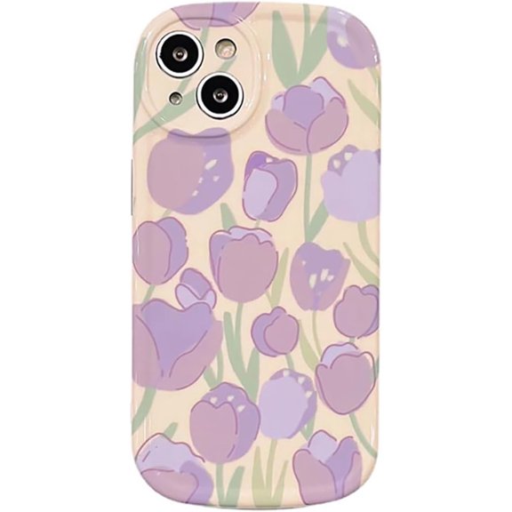 Purple Tulips Flower Rounded Edge Soft for iPhone Case (Purple,iPhone 14 Pro)