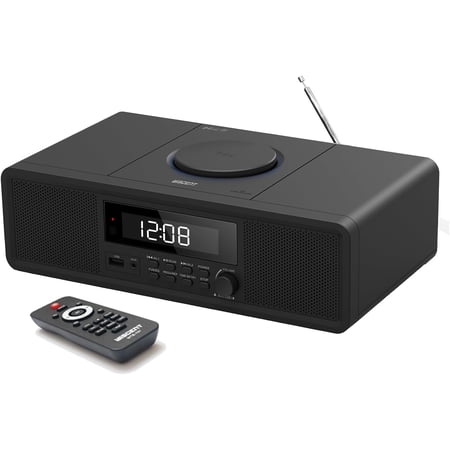 Compact Stereo System with CD Player, Bluetooth, Dual Alarms Clock, FM Radio, 20W RMS Clear Sound, USB/AUX Input, Snooze & Sleep Timer, Remote Control - for Home and Bedroom