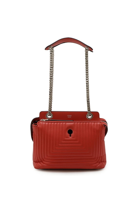 Pre-Owned FENDI Fendi.com Click Chain Shoulder Bag Leather Red Pouch Missing 8BN299
