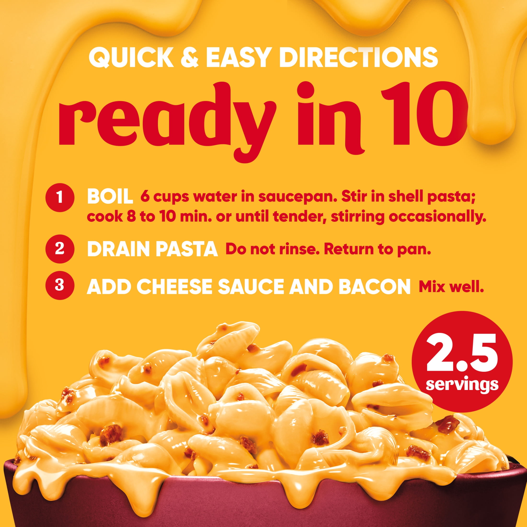 (4 pack) Velveeta Shells and Cheese Mac and Cheese with Bacon, 1 Box, for Easy Dinner or Dinner Sides, Made with Real Cheese, 10.3 oz