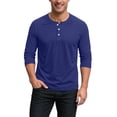 thumbnail image 3 of Nestiefly 3/4 Sleeve Shirt Men Summer Solid Color Henley Neck Baseball T-Shirts Casual Loose Fit Tees Baseball T-Shirt Dark Blue S, 3 of 8
