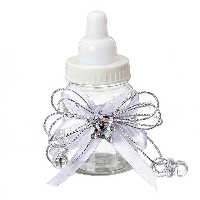 Hioecau Mini Milk Bottle Candy Box with Rhinestone Bear Ribbon Bow Sweets Goodies Treat Storage Jar Baby Shower Party Favors