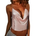thumbnail image 2 of MESSUEN Women Halter Top Sequin Tank Top Cowl Neck Crop Print Chain Clothes Beading Adjustable Backless Halter Crop Club Vintage Tank Summer Tank Tops Dressy Summer Tops for Women Rose Gold M, 2 of 4