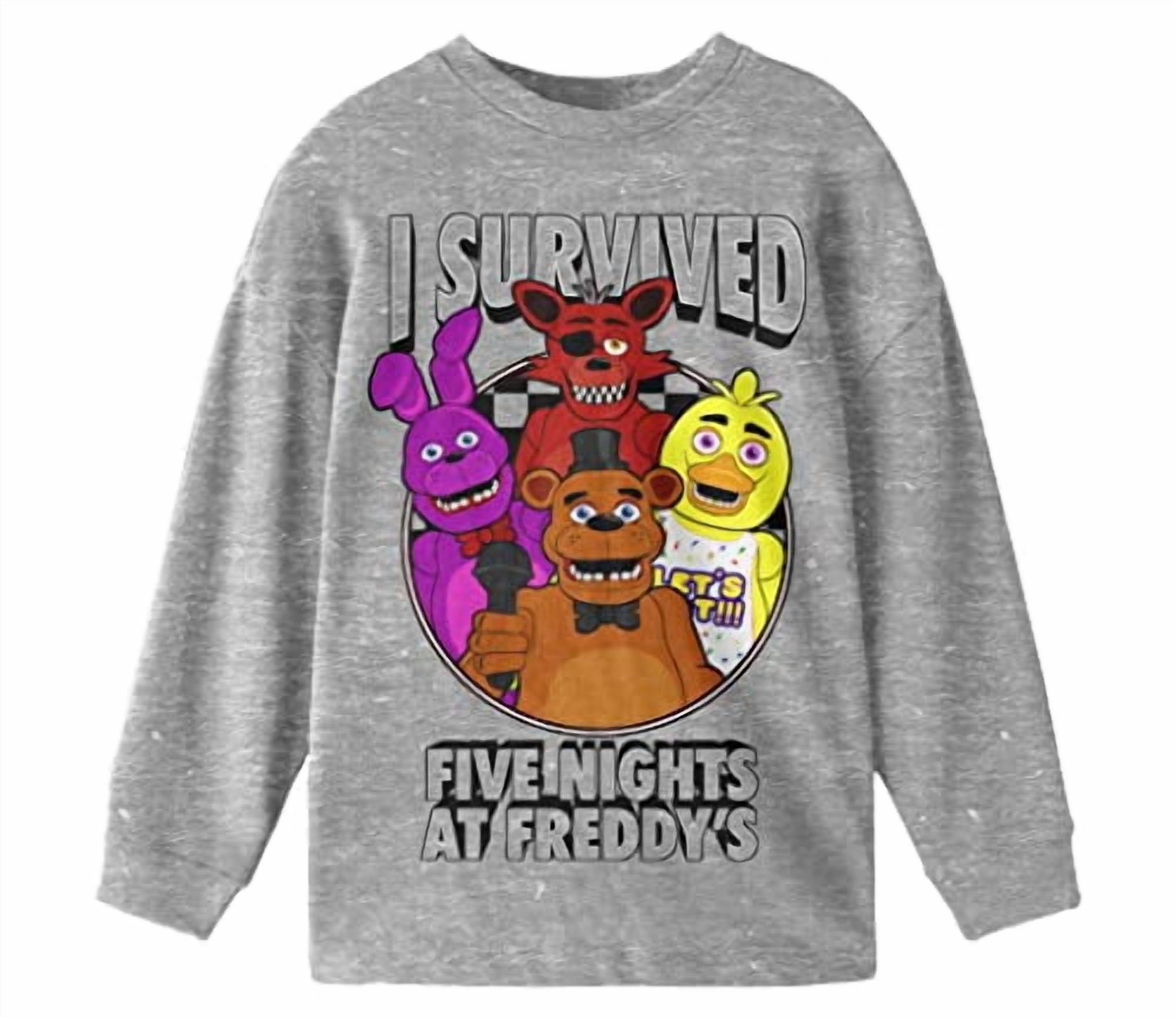 Five Nights at Freddy's I Survived Boy's Athletic Heather Long Sleeve Shirt-Large
