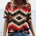 thumbnail image 2 of TQWQT Short Sleeve Shirts for Women Causal V Neck Western Aztec T Shirt Summer Loose Fit Ethnic Print Graphic Tees, 2 of 5