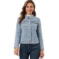 thumbnail image 1 of Chaqueta vaquera desgastada de manga larga con botones de mezclilla para mujer Azul claro S, 1 of 5