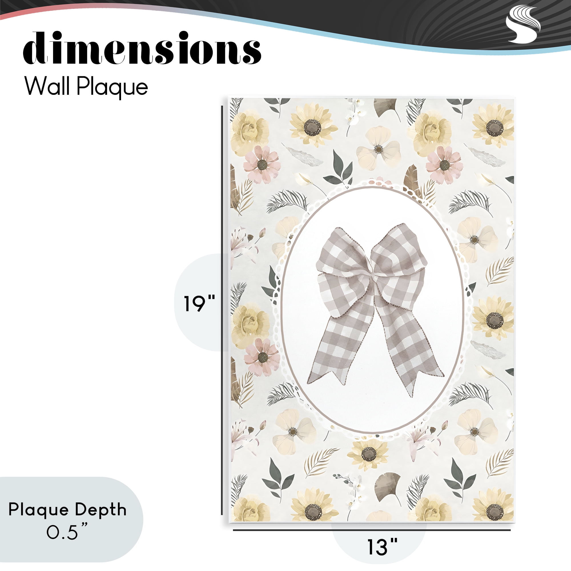 Stupell Industries Sunnyside Bow in Gingham Wall Plaque Art, design by Ink Drop Loft