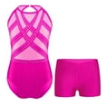 thumbnail image 3 of Miutii Kids Girls Gymnastics Leotard Outfit Sparkly Rhinestones Dance Unitard and Shorts Set Ballet Hot Pink 12, 3 of 9