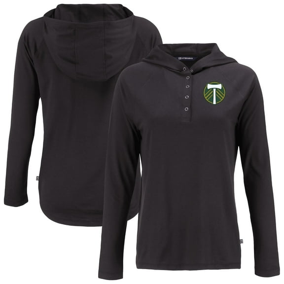 Women's-Cutter & Buck Black Portland Timbers Coastline Epic Comfort Eco Recycled Quarter-Snap Raglan Hoodie Top