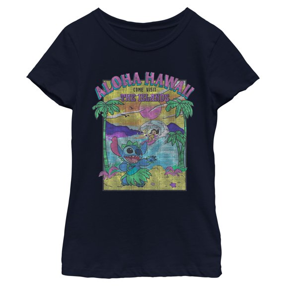 Girls Lilo & Stitch Aloha Hawaii Come Visit the Islands T Shirt