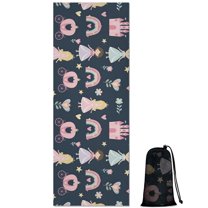 Dark Blue Princess Castle Pattern Hot Yoga Mat Towel Non Slip for Hot Yoga - Quick-Drying Yoga Mat Cover with 4 Corner Pockets with Travel Bag - Hot Yoga Towel Non Slip 74"x26"
