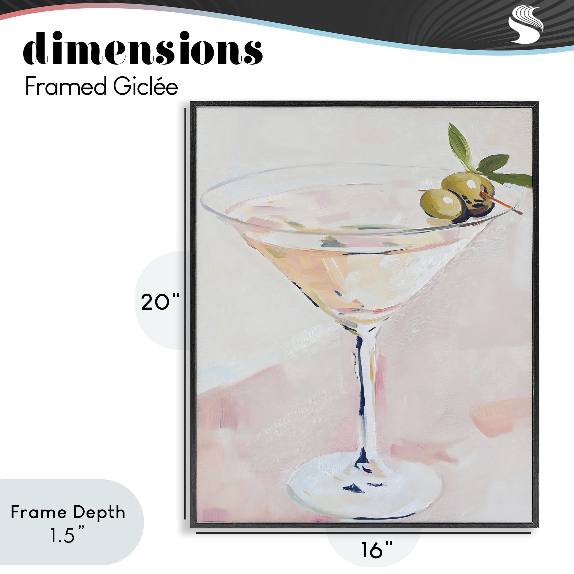 Stupell Industries Pastel Martini with Olive Garnish Black Framed Giclee Art, design by The Prints Vibe