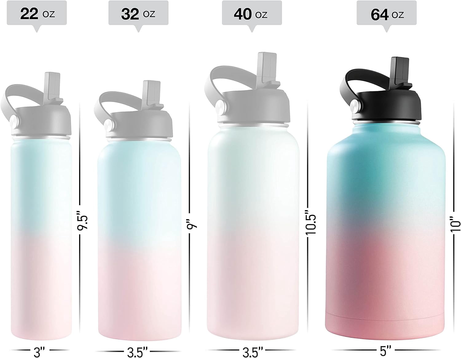 Brewberry Stainless Steel Sports Bottle and Travel Mug for Hot and Cold Beverages, Wide Mouth, Double Wall Insulated Hydration Sports Water Bottle for Hiking, Biking, and Activities, 64 OZ BPA Free